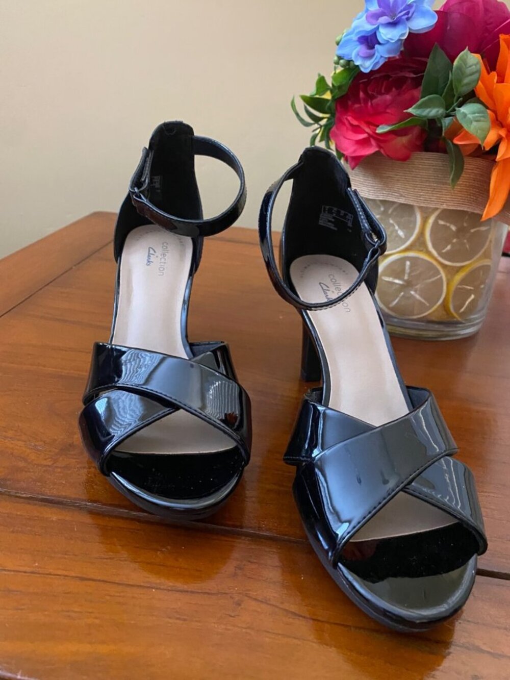Ladies Clarks Adriel Cove Black Patent Smart Heeled Sandals Open toe NEW